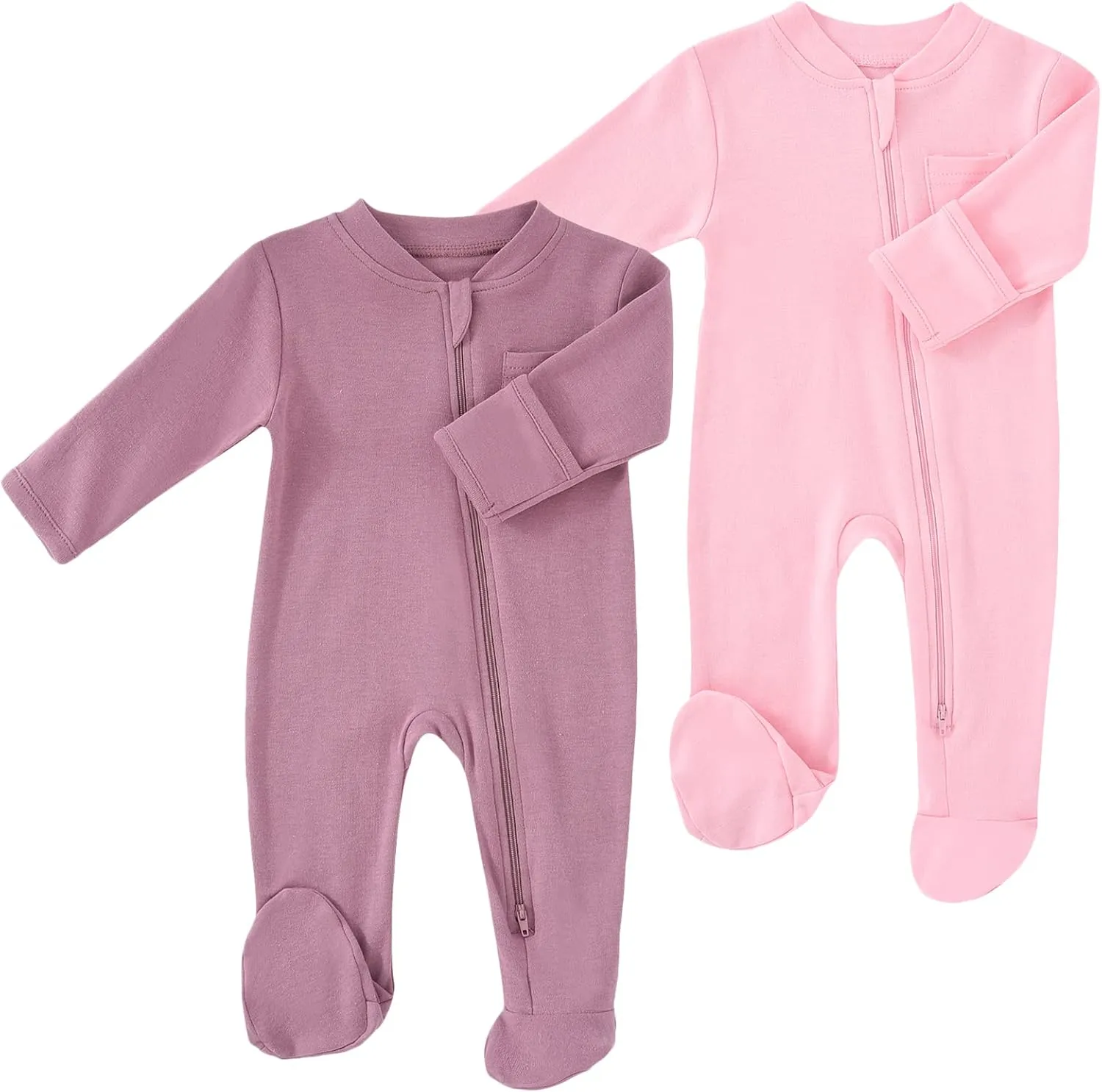 Baby 2 Way Zipper Girls Boys 100% Cotton Footed Sleep and Play with Mitten Cuffs 0-12 Months