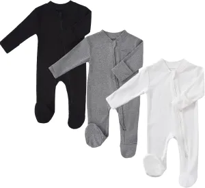 Baby 2 Way Zipper Girls Boys 100% Cotton Footed Sleep and Play with Mitten Cuffs 0-12 Months