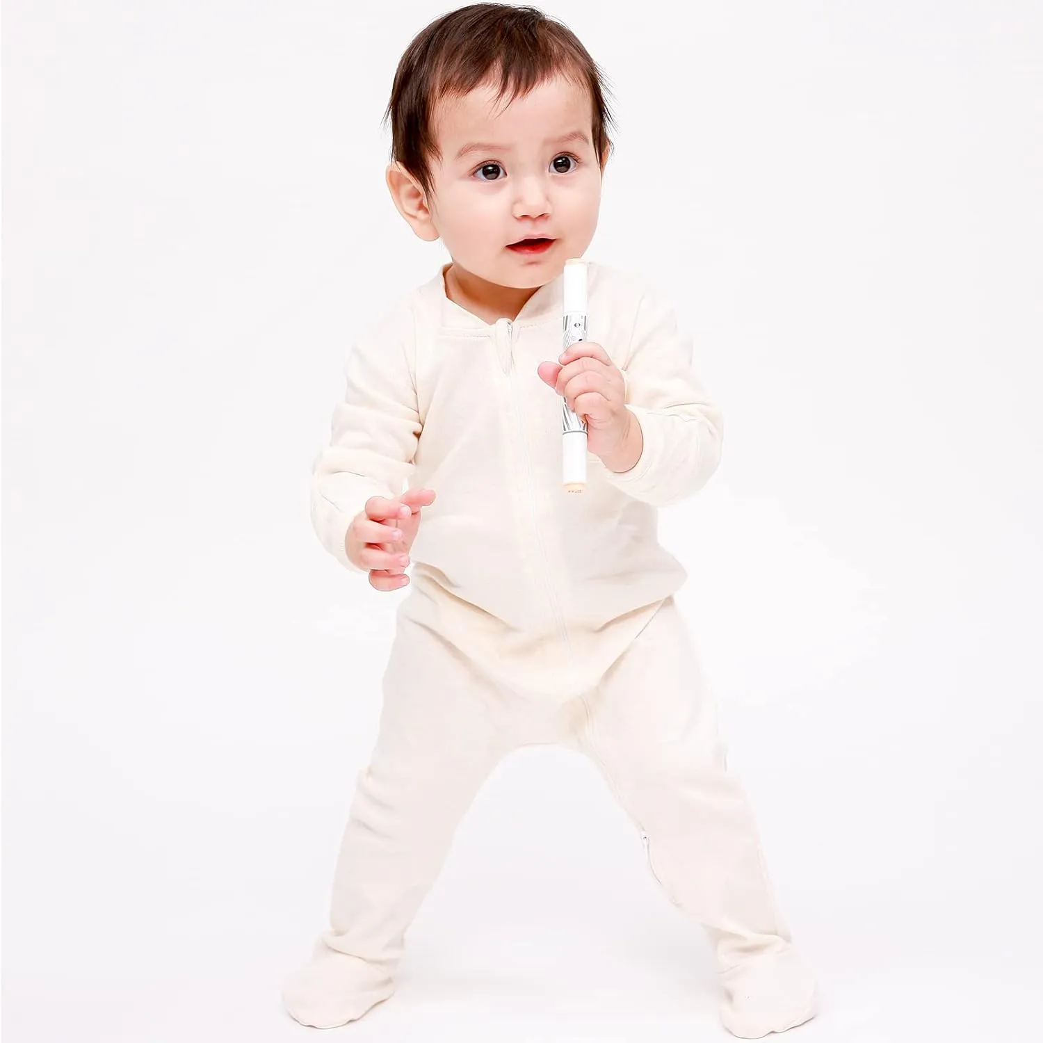 Baby 2 Way Zipper Girls Boys 100% Cotton Footed Sleep and Play with Mitten Cuffs 0-12 Months