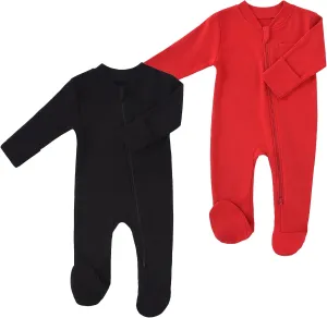 Baby 2 Way Zipper Girls Boys 100% Cotton Footed Sleep and Play with Mitten Cuffs 0-12 Months