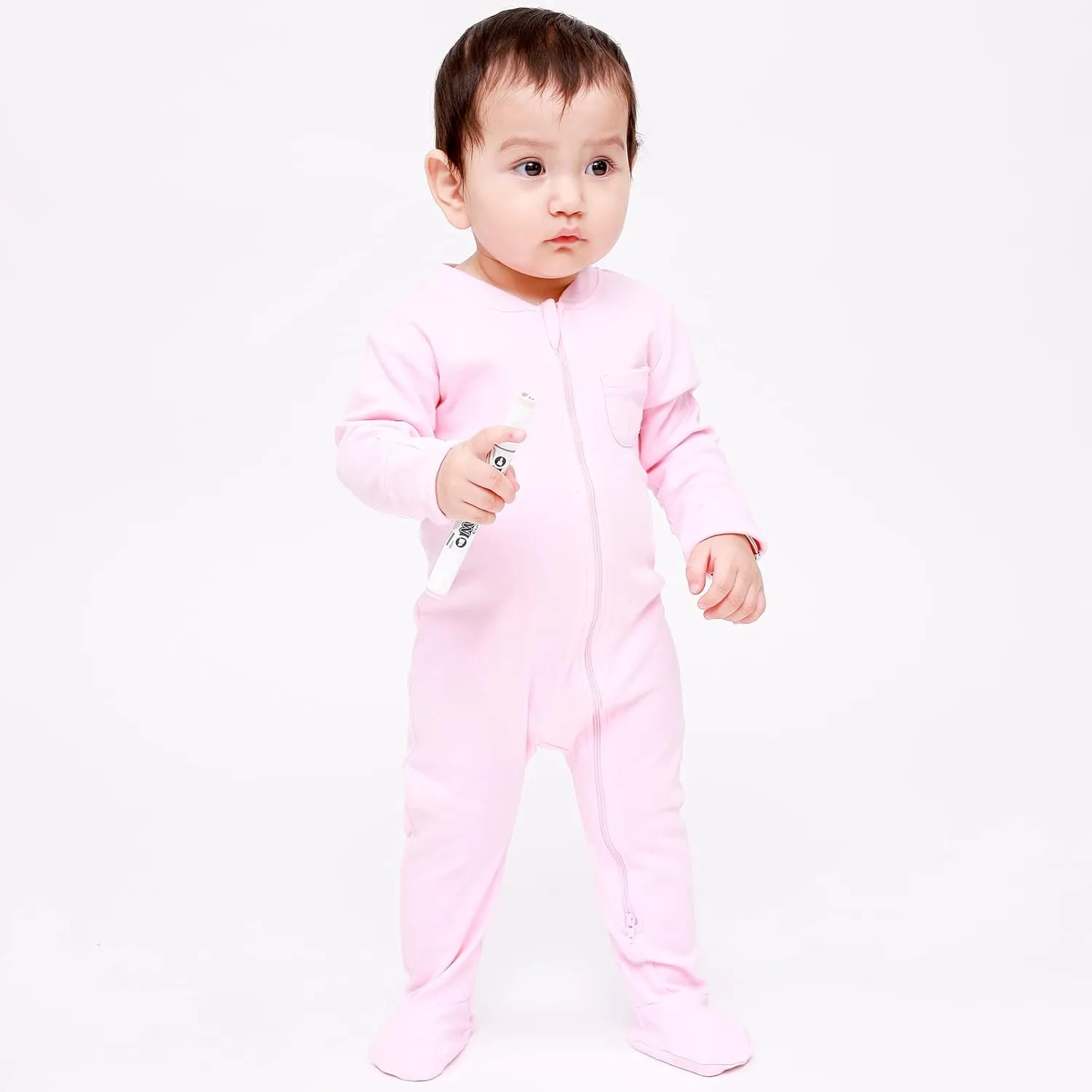 Baby 2 Way Zipper Girls Boys 100% Cotton Footed Sleep and Play with Mitten Cuffs 0-12 Months