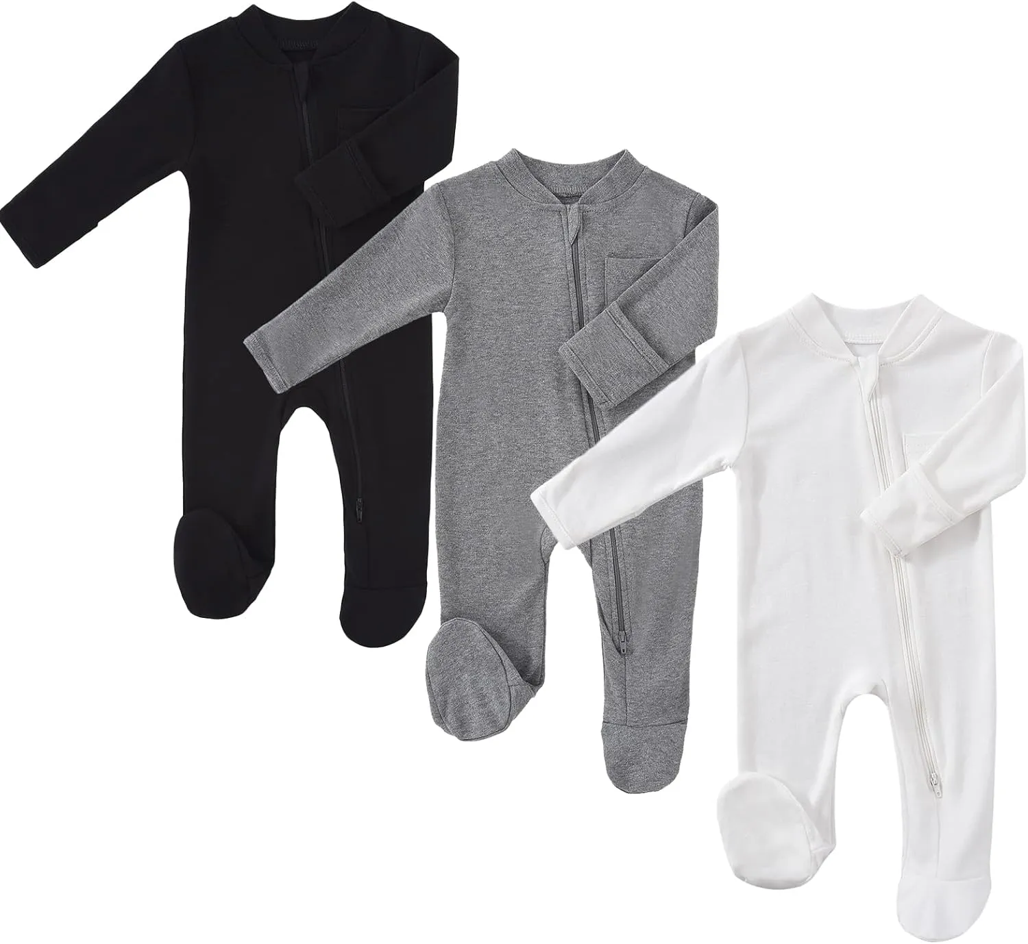 Baby 2 Way Zipper Girls Boys 100% Cotton Footed Sleep and Play with Mitten Cuffs 0-12 Months