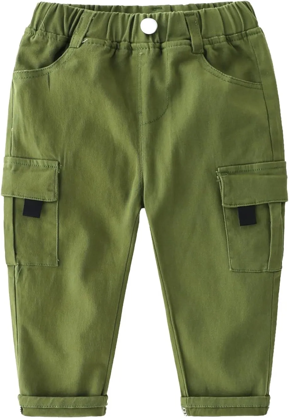 Baby and Toddler Pull On Cargo Jogger Pants Boys Sweatpants Elastic Waist Casual Jogging Trousers Bottom for Kids
