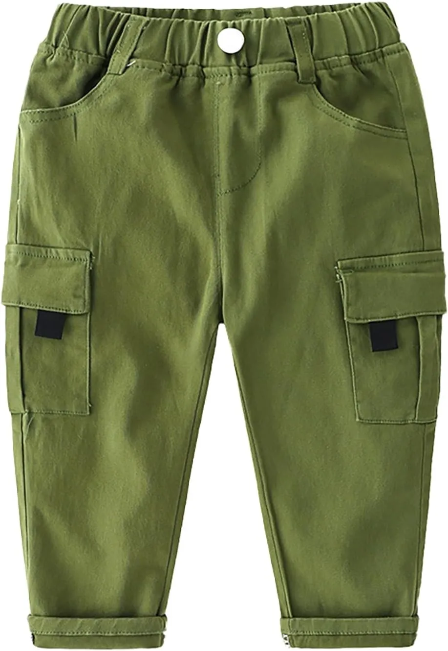 Baby and Toddler Pull On Cargo Jogger Pants Boys Sweatpants Elastic Waist Casual Jogging Trousers Bottom for Kids