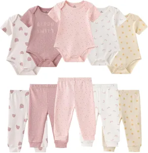Baby Bodysuit and Pant Set 10-pcs Cotton Soft Newborn Boy Girl Clothes Outfits
