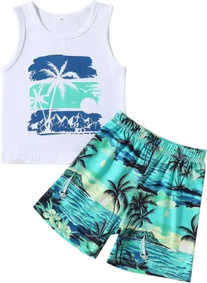 Baby Boy Clothes Toddler Boy Summer Outfits Kids Sleeveless Tank Tops Shorts Set Letter Print Hawaii Beach Clothes