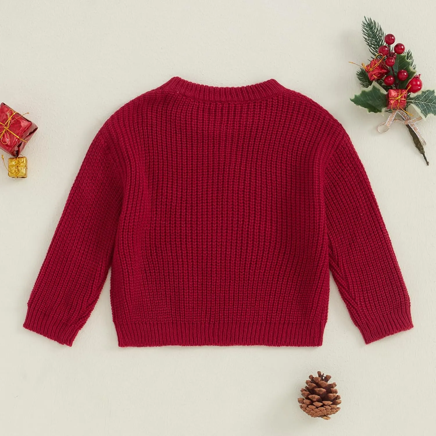 Baby Boy Girl Christmas Knit Sweater Candy Cane Embroidery Crewneck Sweatshirt Infant Fall Pullover Tops