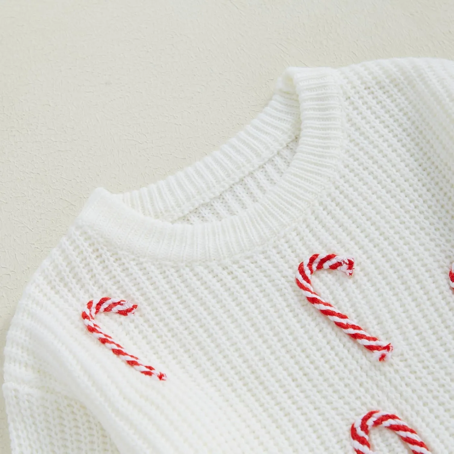 Baby Boy Girl Christmas Knit Sweater Candy Cane Embroidery Crewneck Sweatshirt Infant Fall Pullover Tops