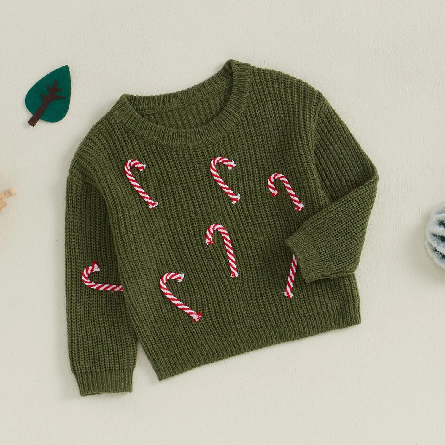 Baby Boy Girl Christmas Knit Sweater Candy Cane Embroidery Crewneck Sweatshirt Infant Fall Pullover Tops