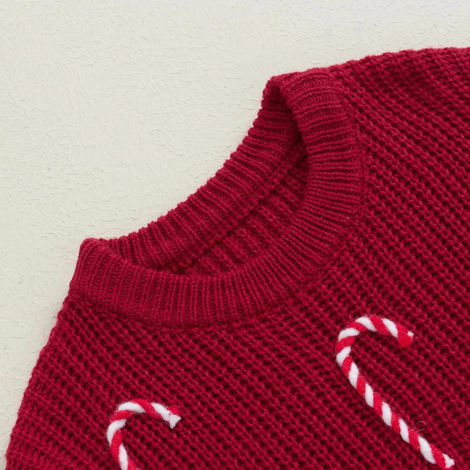 Baby Boy Girl Christmas Knit Sweater Candy Cane Embroidery Crewneck Sweatshirt Infant Fall Pullover Tops