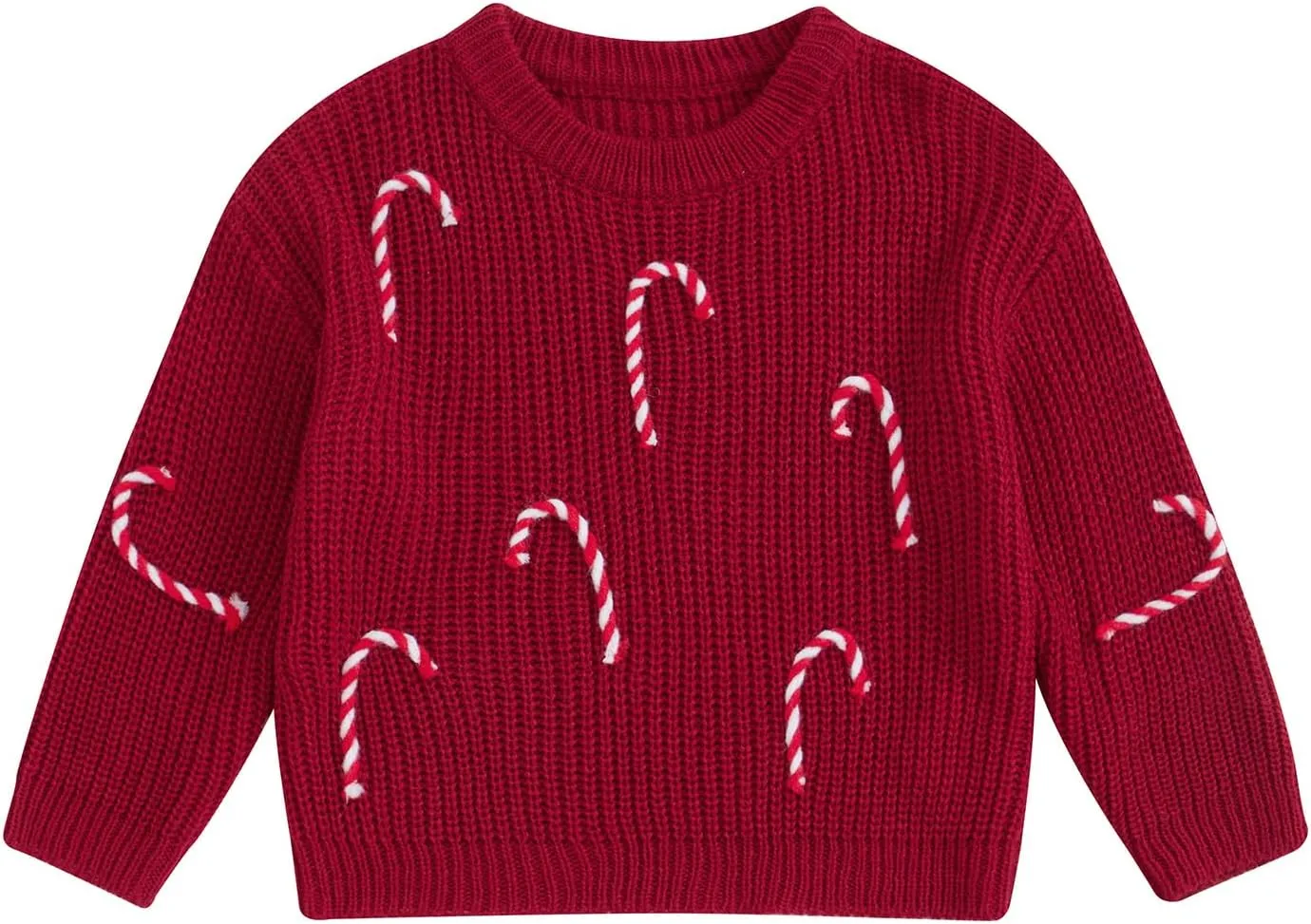 Baby Boy Girl Christmas Knit Sweater Candy Cane Embroidery Crewneck Sweatshirt Infant Fall Pullover Tops