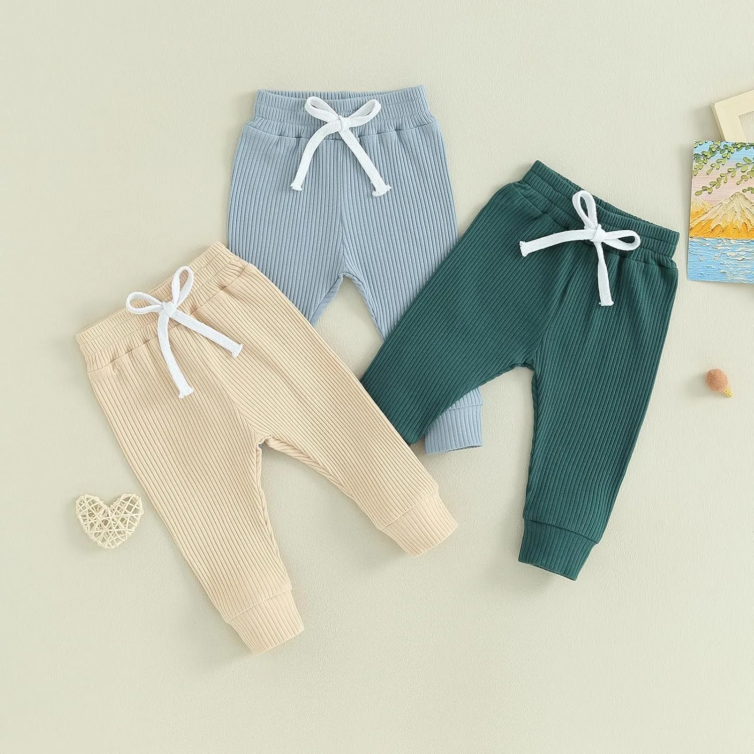 Baby Boys Girls 3 Pack Sweatpants Toddler Solid Elastic Waist Bottom Joggers Pants Unisex Newborn Infant Trousers