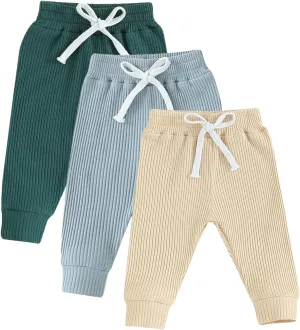 Baby Boys Girls 3 Pack Sweatpants Toddler Solid Elastic Waist Bottom Joggers Pants Unisex Newborn Infant Trousers
