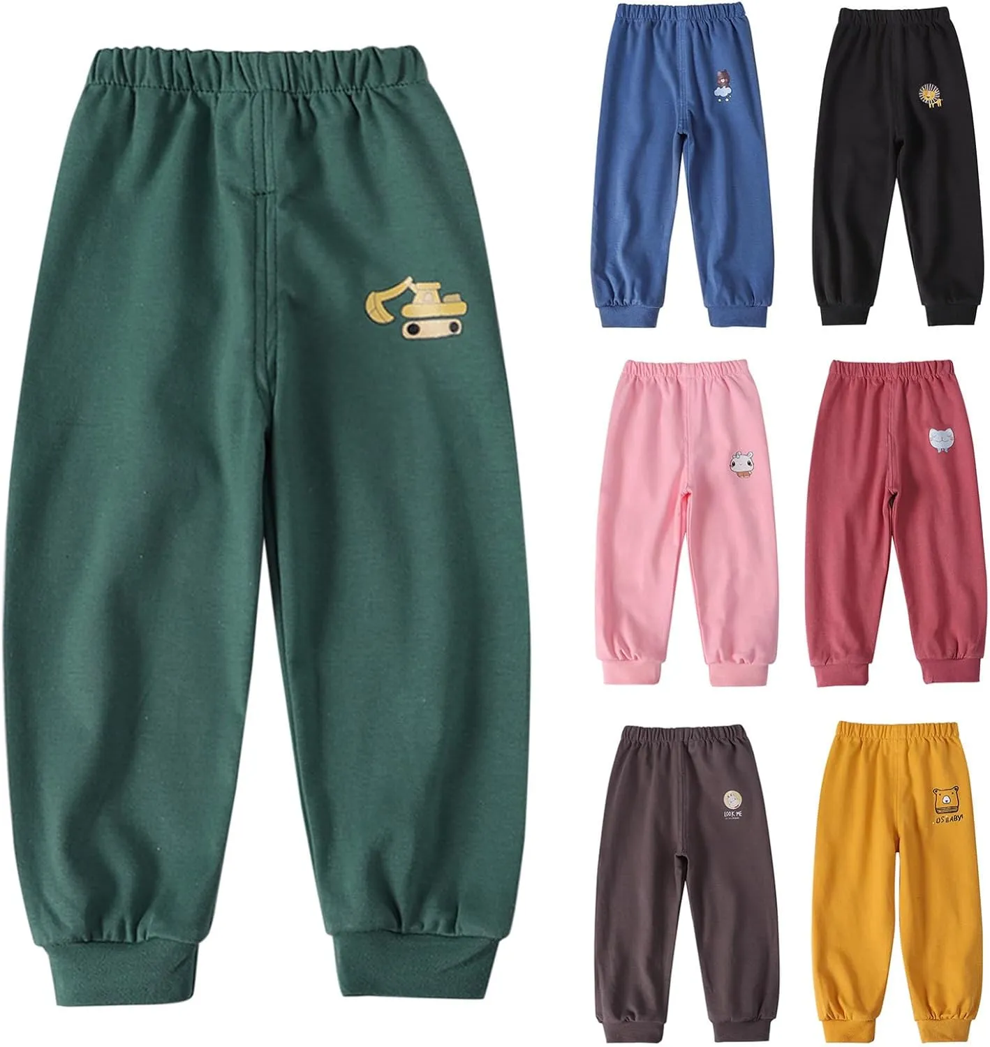 Baby Boy's Pull on Jogger Pants Kids Toddler Girls Sweatpants Cotton Kids Cute Cartoon Elastic Waist Sports Pants