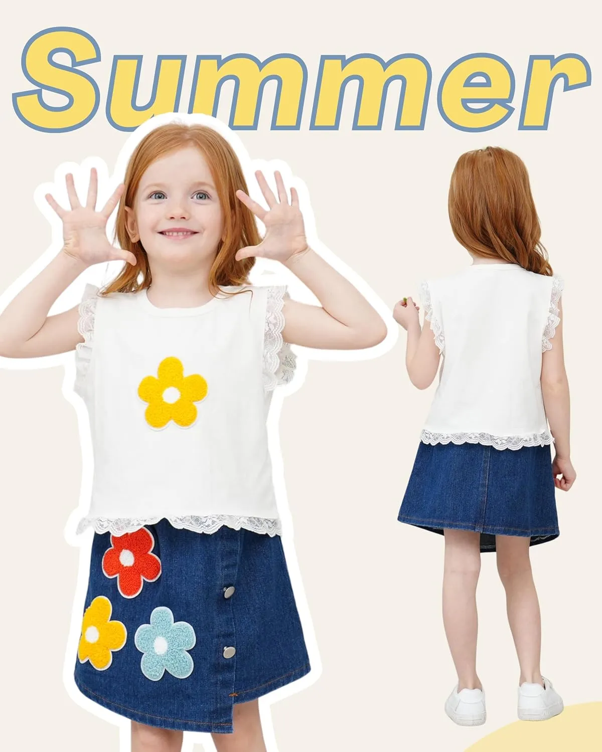 Baby Girl Clothes Toddler Girl Outfits Summer Kids Sleeveless Lace Tank Top Little Girls Denim Skort Skirt Shorts Sets