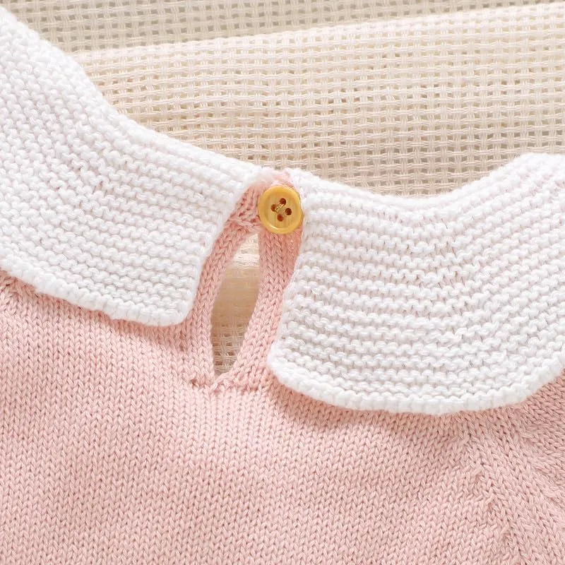 Baby Girl Romper Ruffle Neck Short Sleeve Pompoms Knit Rompers Newborn Infant Jumpsuit Summer Outfits Clothes