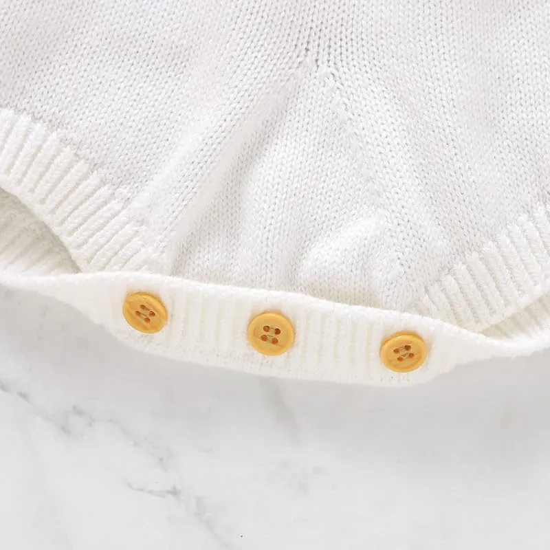 Baby Girl Romper Ruffle Neck Short Sleeve Pompoms Knit Rompers Newborn Infant Jumpsuit Summer Outfits Clothes