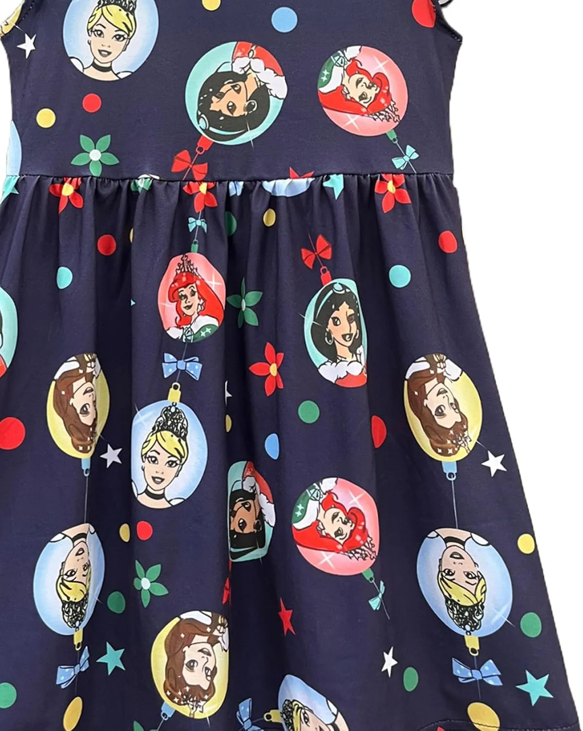 Baby Girls Flutter Sleeve Princess Cartoon Printed Dress Toddlers Spring Summer Mermaid Printed Dress 1-8Y