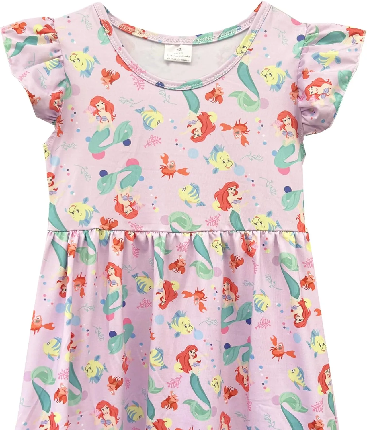 Baby Girls Flutter Sleeve Princess Cartoon Printed Dress Toddlers Spring Summer Mermaid Printed Dress 1-8Y
