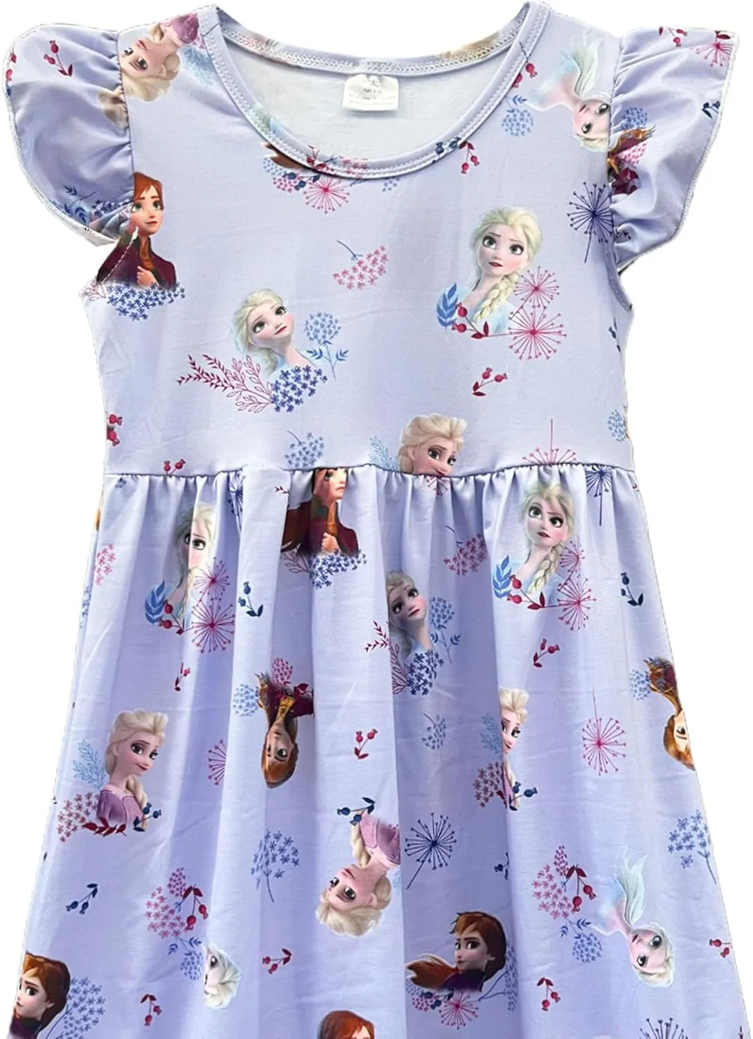 Baby Girls Flutter Sleeve Princess Cartoon Printed Dress Toddlers Spring Summer Mermaid Printed Dress 1-8Y