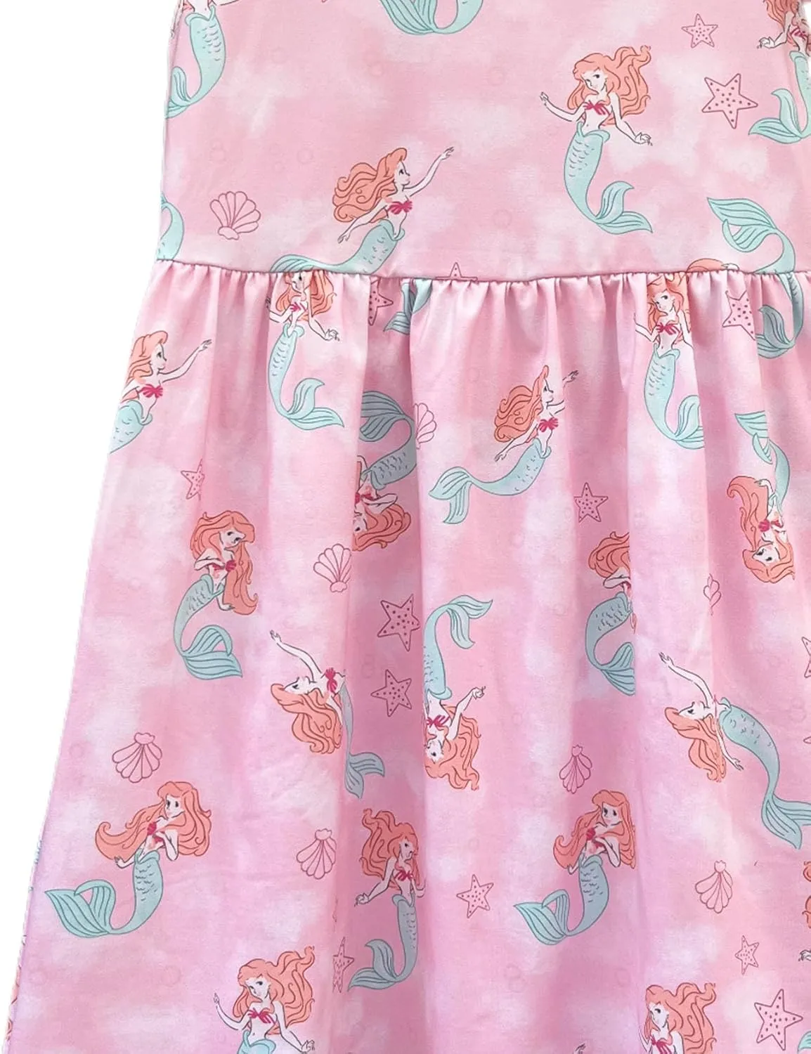 Baby Girls Flutter Sleeve Princess Cartoon Printed Dress Toddlers Spring Summer Mermaid Printed Dress 1-8Y