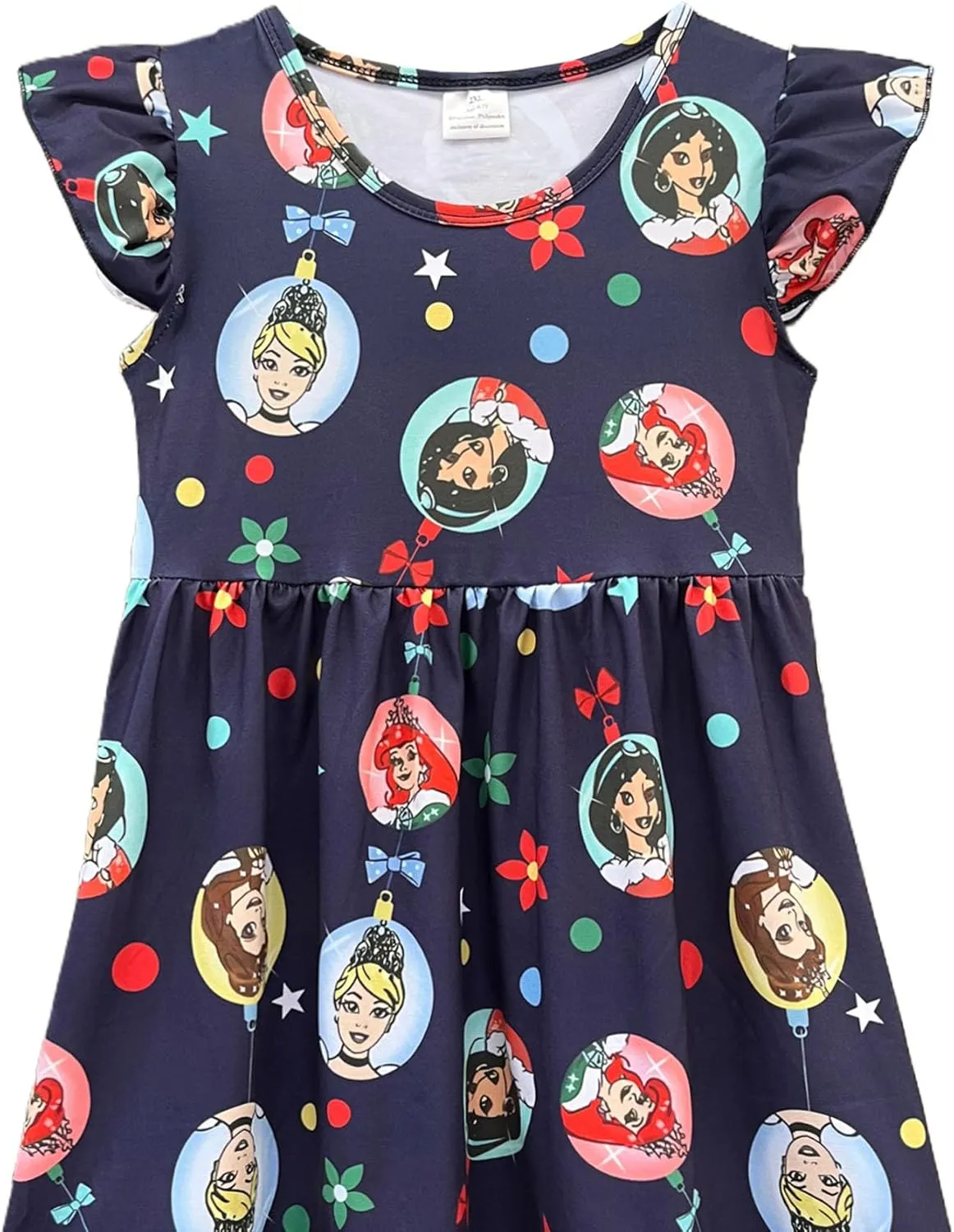 Baby Girls Flutter Sleeve Princess Cartoon Printed Dress Toddlers Spring Summer Mermaid Printed Dress 1-8Y