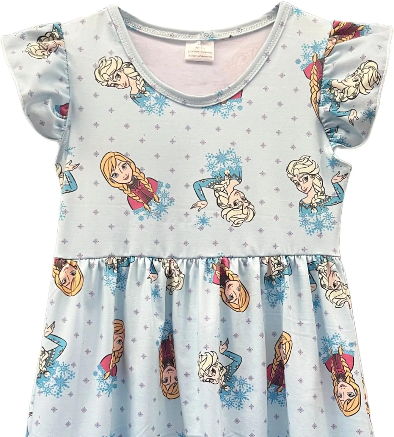 Baby Girls Flutter Sleeve Princess Cartoon Printed Dress Toddlers Spring Summer Mermaid Printed Dress 1-8Y