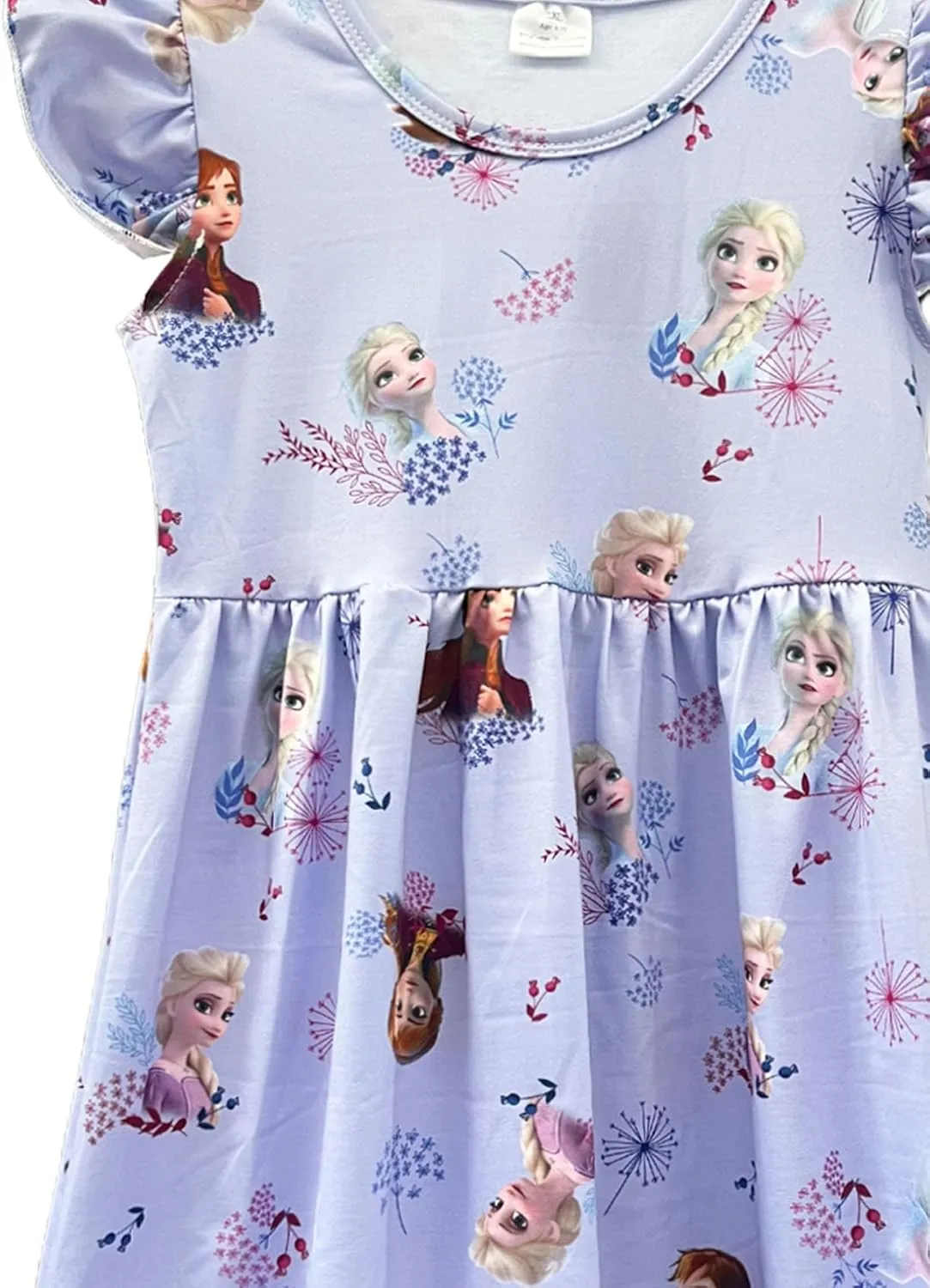 Baby Girls Flutter Sleeve Princess Cartoon Printed Dress Toddlers Spring Summer Mermaid Printed Dress 1-8Y