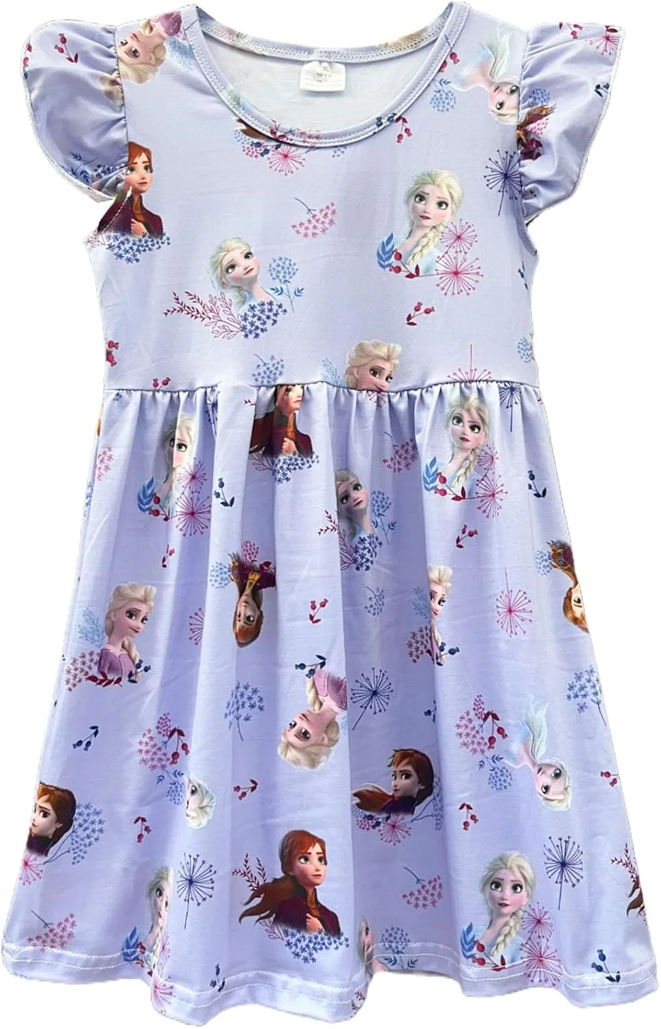 Baby Girls Flutter Sleeve Princess Cartoon Printed Dress Toddlers Spring Summer Mermaid Printed Dress 1-8Y