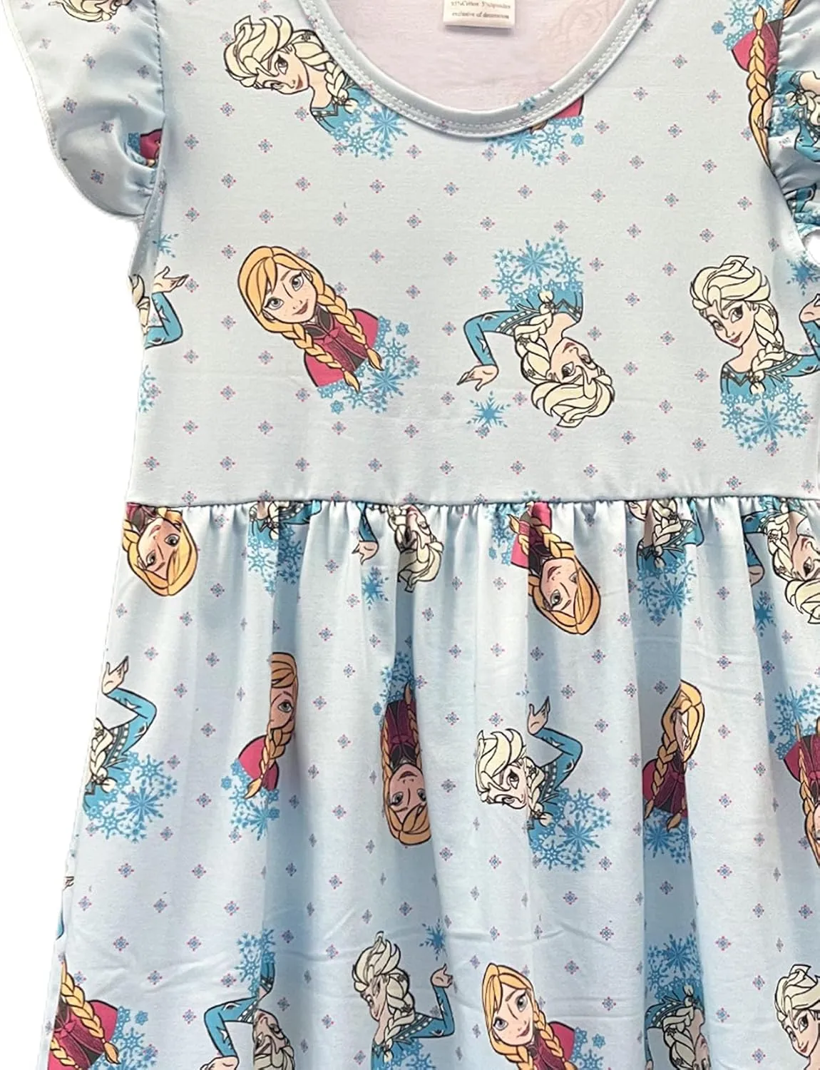 Baby Girls Flutter Sleeve Princess Cartoon Printed Dress Toddlers Spring Summer Mermaid Printed Dress 1-8Y