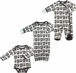 Babysoy Alphabet Pattern Footie/Gown/Onesie/Bodysuit Set