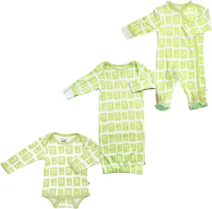 Babysoy Alphabet Pattern Footie/Gown/Onesie/Bodysuit Set