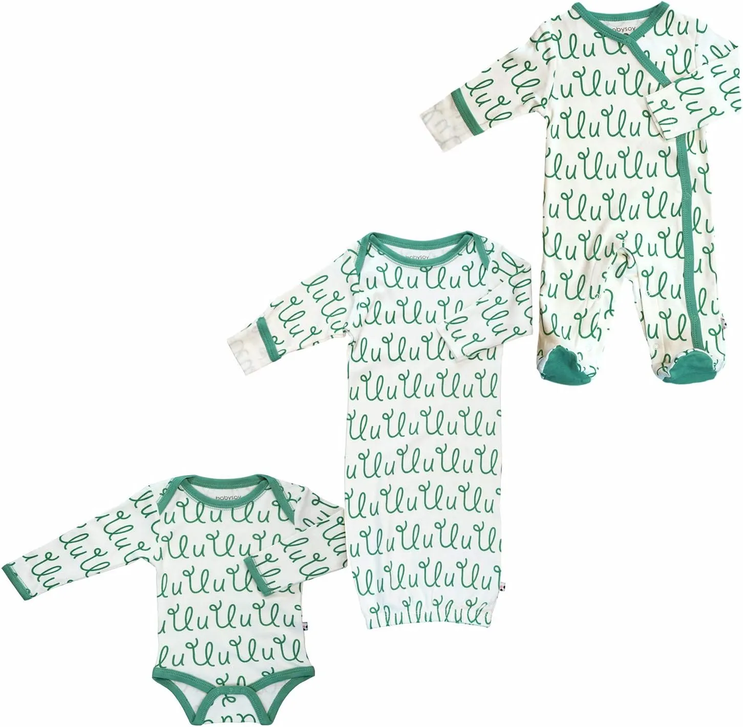 Babysoy Alphabet Pattern Footie/Gown/Onesie/Bodysuit Set