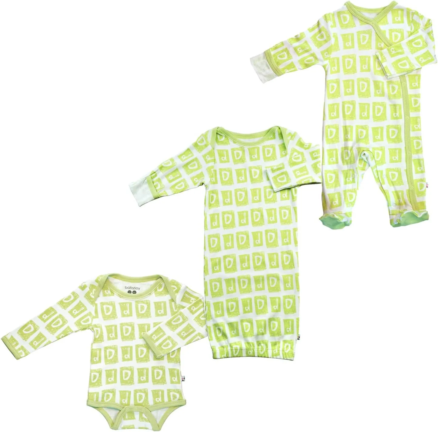 Babysoy Alphabet Pattern Footie/Gown/Onesie/Bodysuit Set