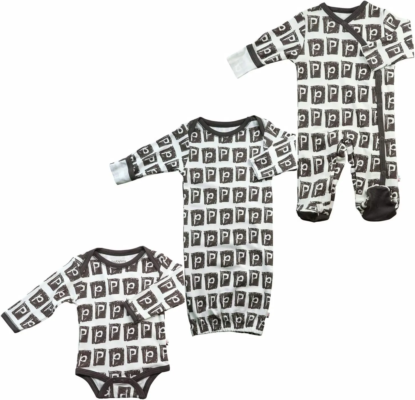Babysoy Alphabet Pattern Footie/Gown/Onesie/Bodysuit Set