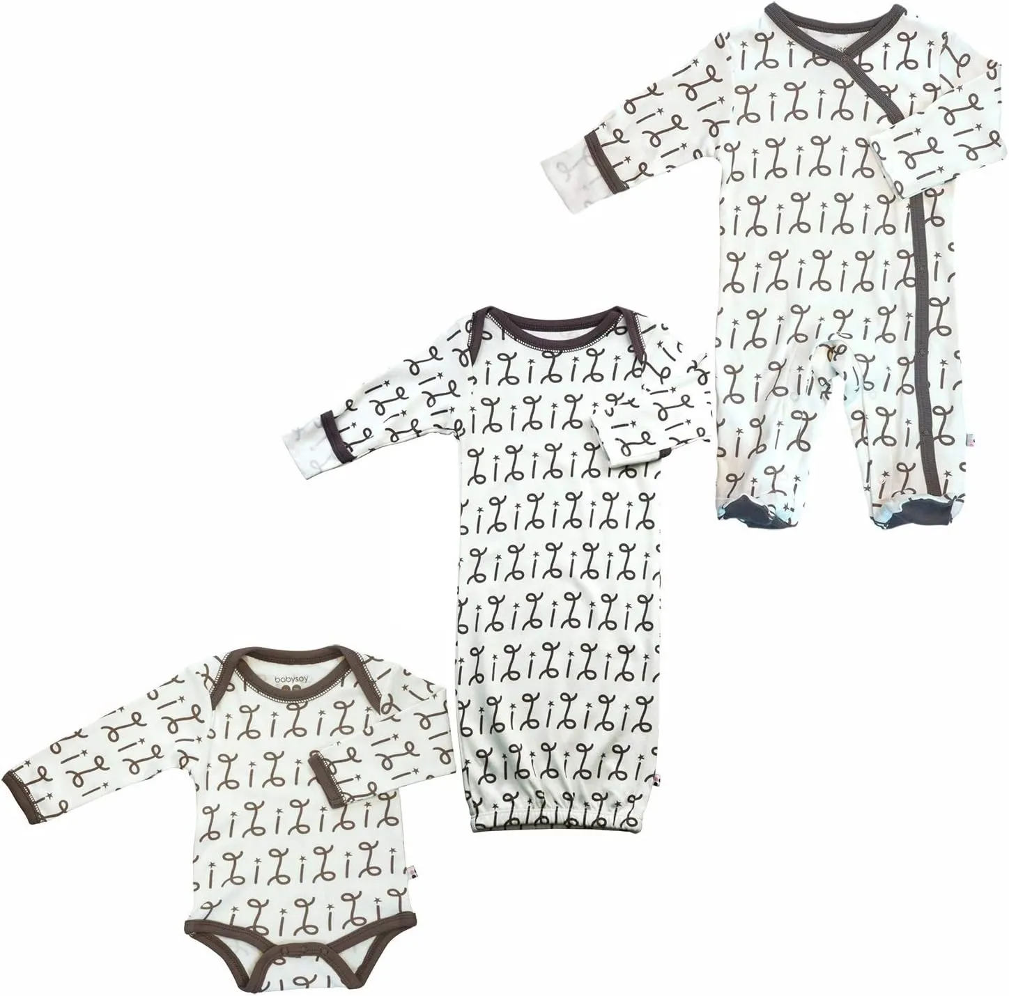 Babysoy Alphabet Pattern Footie/Gown/Onesie/Bodysuit Set