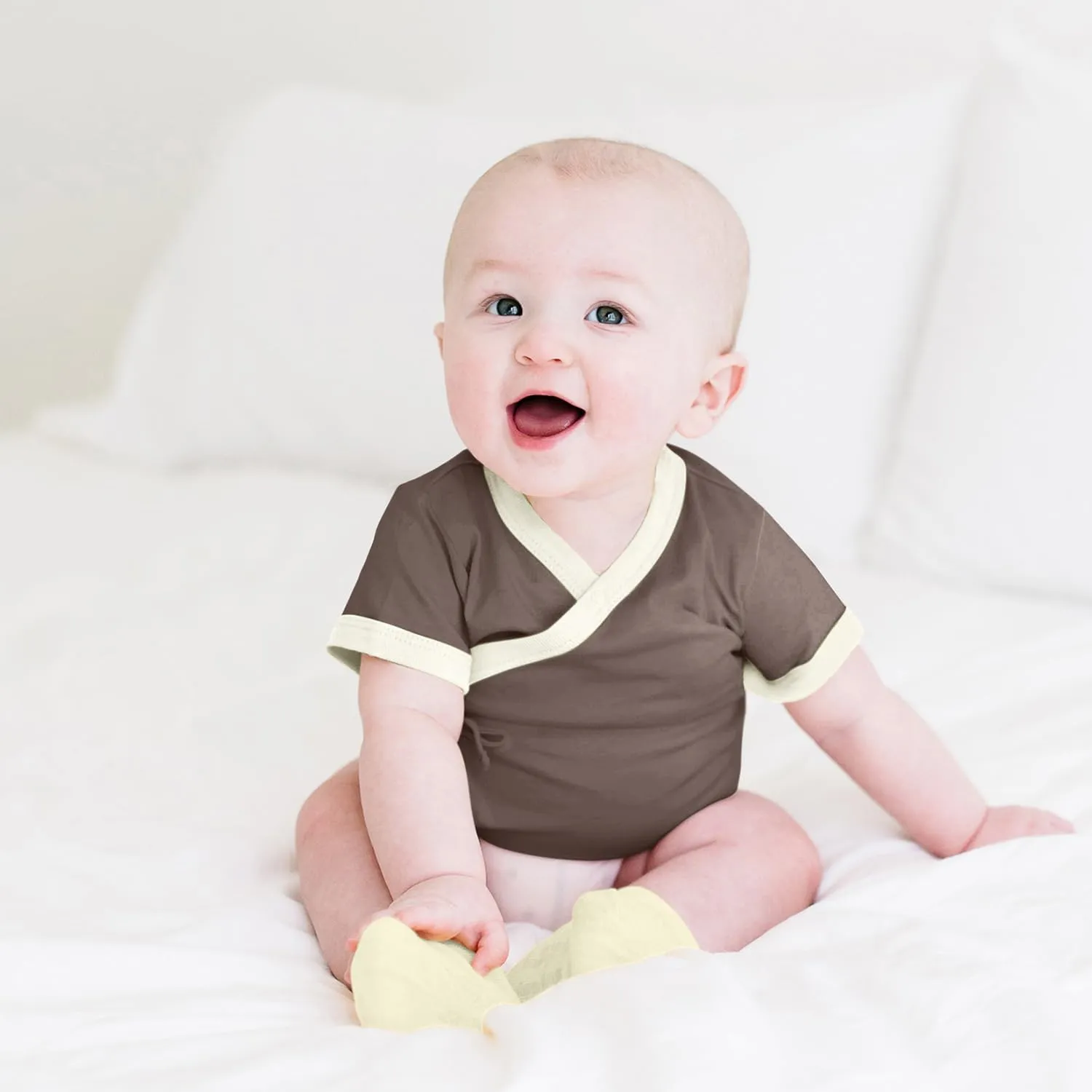 Babysoy Newborn Baby Short Sleeve Kimono Warp Around Onesie Bodysuit