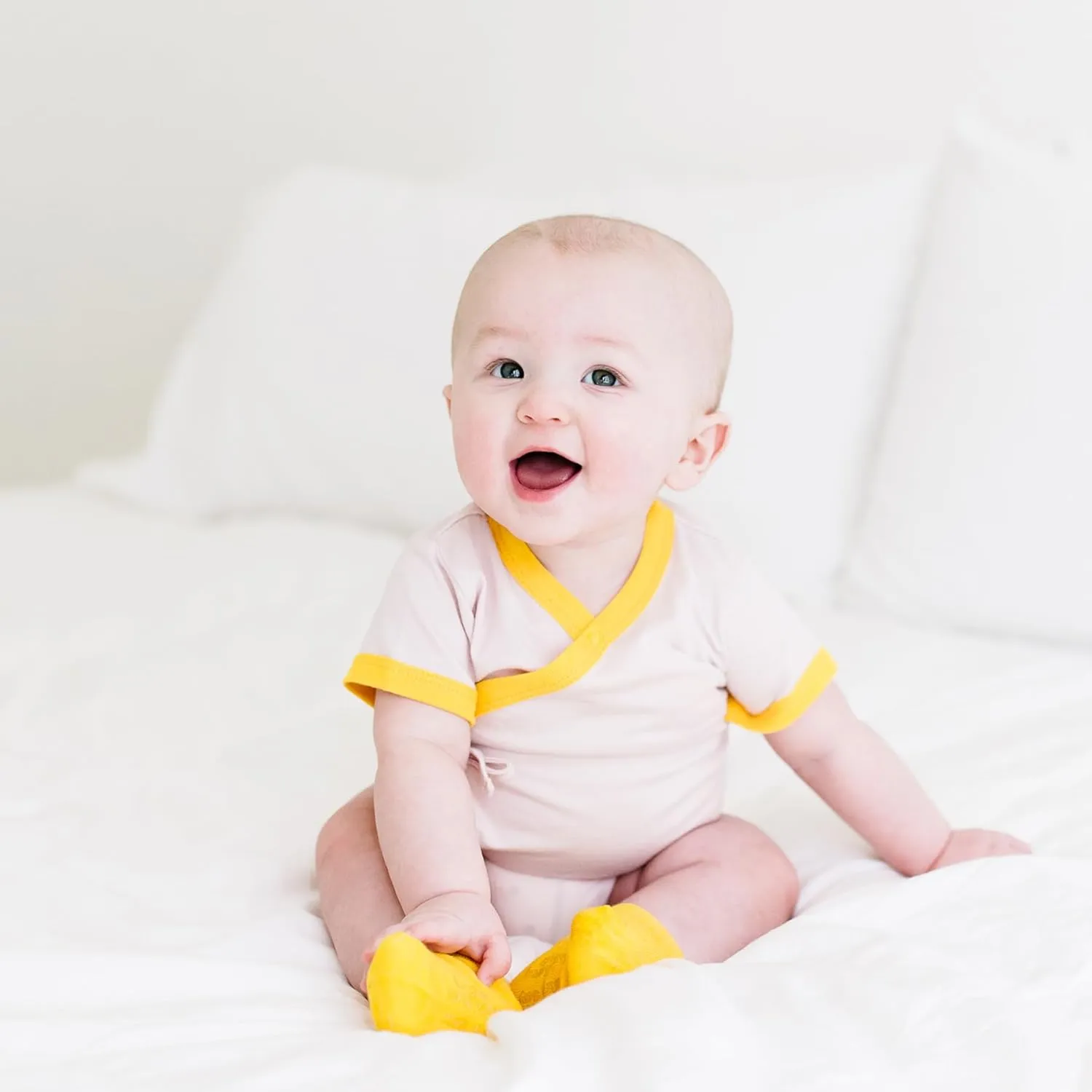 Babysoy Newborn Baby Short Sleeve Kimono Warp Around Onesie Bodysuit