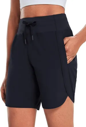 baleaf Women's 7" Athletic Long Running Shorts Workout Gym Quick Dry Hiking Shorts High Waisted Zipper Pocket