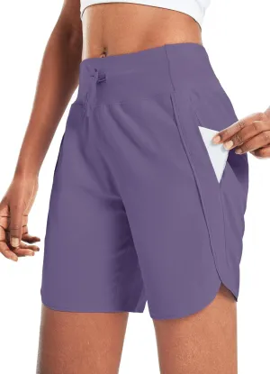 baleaf Women's 7" Athletic Long Running Shorts Workout Gym Quick Dry Hiking Shorts High Waisted Zipper Pocket
