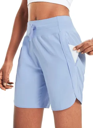 baleaf Women's 7" Athletic Long Running Shorts Workout Gym Quick Dry Hiking Shorts High Waisted Zipper Pocket
