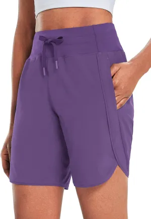 baleaf Women's 7" Athletic Long Running Shorts Workout Gym Quick Dry Hiking Shorts High Waisted Zipper Pocket