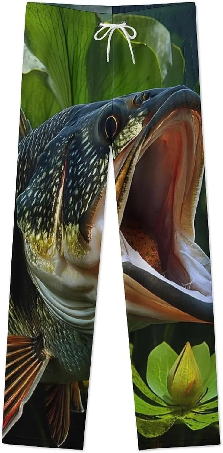 Bass Fish Print Women's Pajama Pants Fleece Warm Pj Bottoms Sleepwear Lounge Pants Loungewear