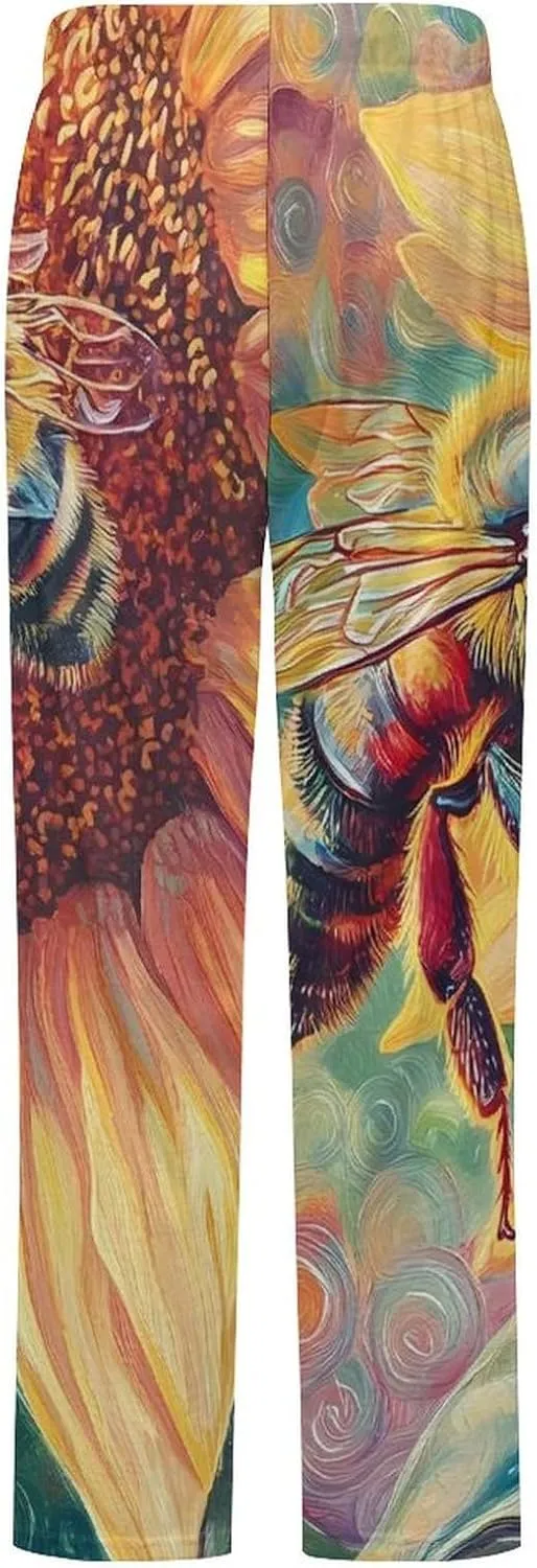 Bees Sunflowers Women's Pajama Pants Fleece Warm Pj Bottoms Sleepwear Lounge Pants Loungewear