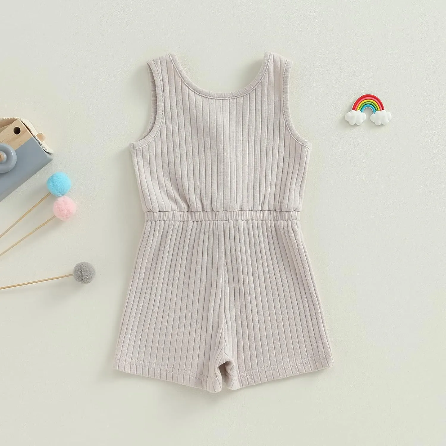 BeQeuewll Baby Girl Summer Clothes Sleeveless Knit Romper Halter Jumpsuit Overall Shorts Toddler Girls Clothing