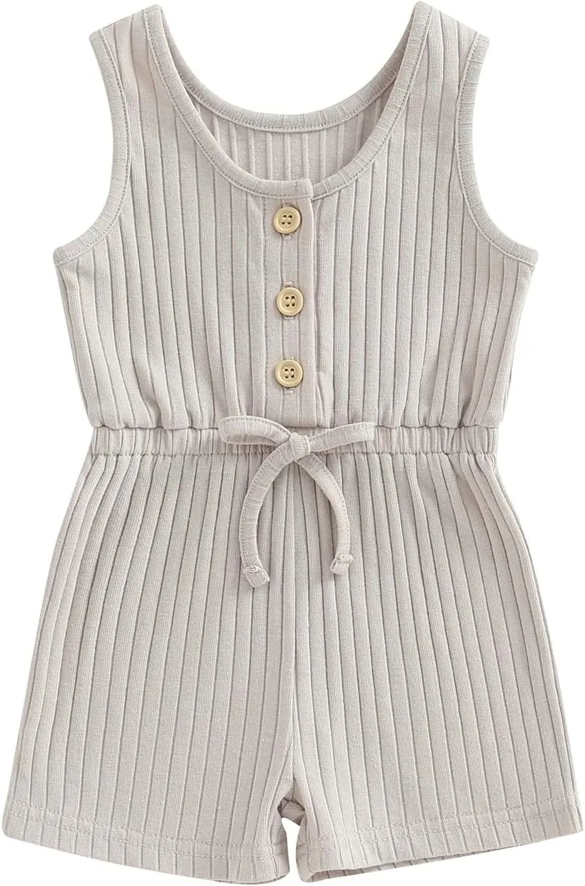 BeQeuewll Baby Girl Summer Clothes Sleeveless Knit Romper Halter Jumpsuit Overall Shorts Toddler Girls Clothing