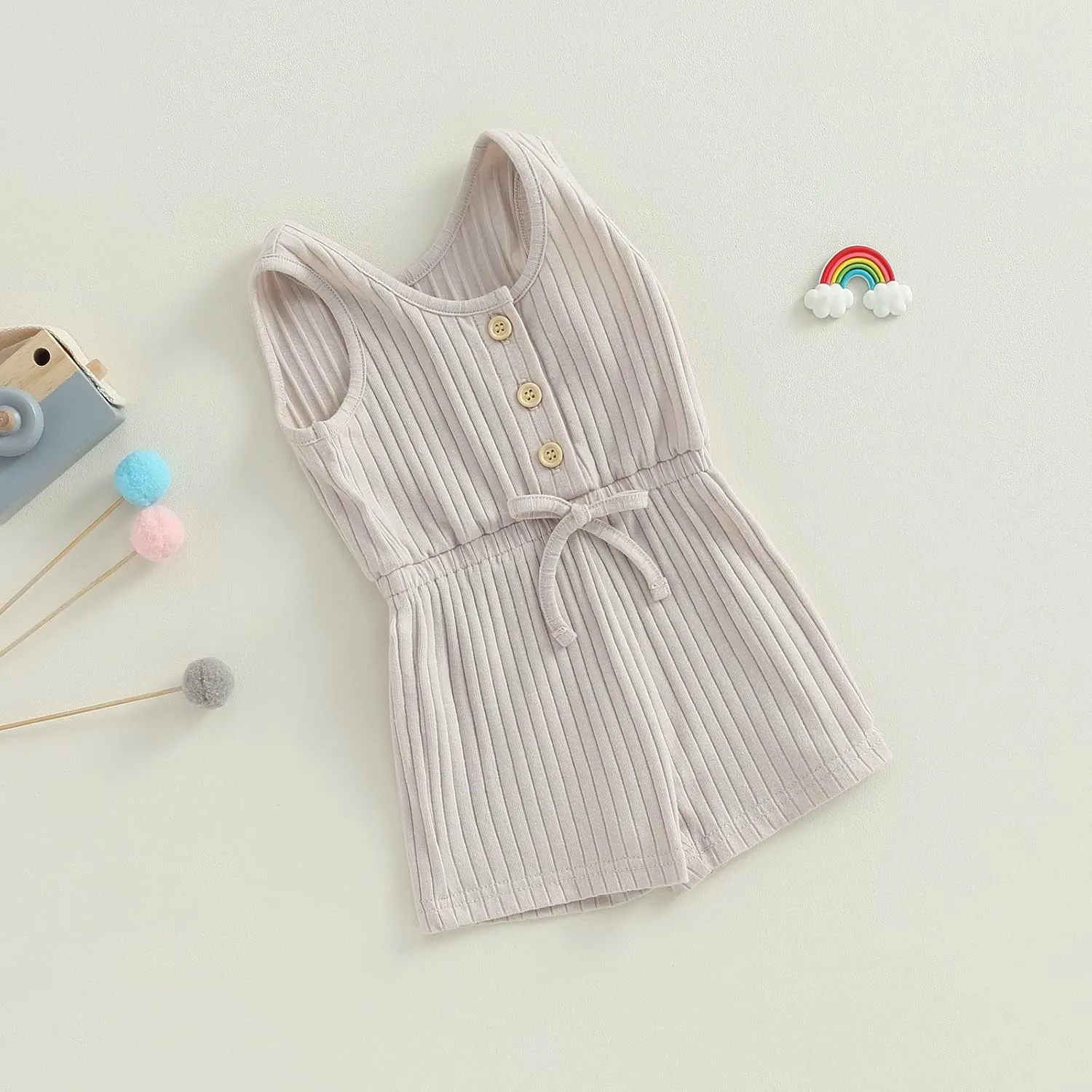BeQeuewll Baby Girl Summer Clothes Sleeveless Knit Romper Halter Jumpsuit Overall Shorts Toddler Girls Clothing