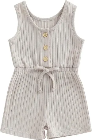 BeQeuewll Baby Girl Summer Clothes Sleeveless Knit Romper Halter Jumpsuit Overall Shorts Toddler Girls Clothing