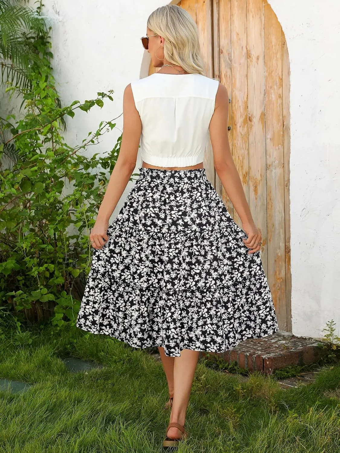 Berydress Midi Skirt for Women with Pockets 2025 High Waist A Line Casual Summer Boho Flowy Tiered Ruffle Beach Skirts