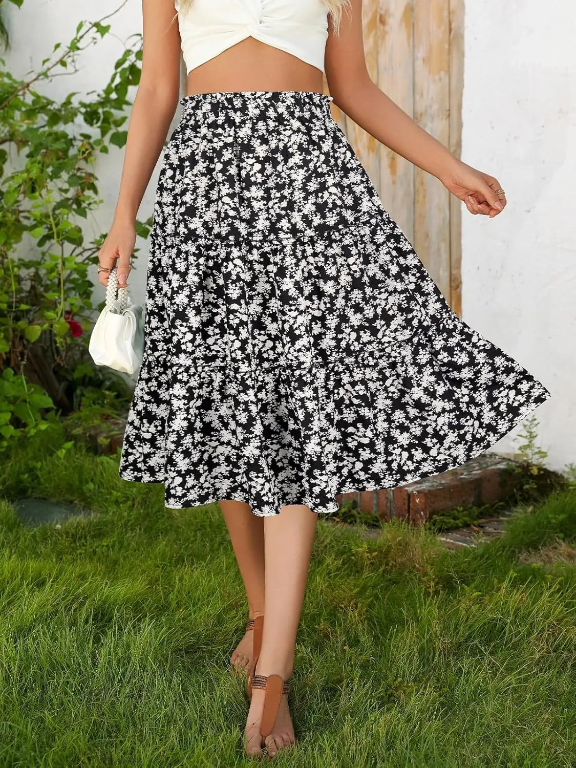 Berydress Midi Skirt for Women with Pockets 2025 High Waist A Line Casual Summer Boho Flowy Tiered Ruffle Beach Skirts